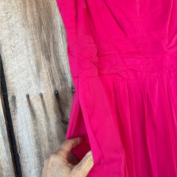 Pink Midi Sundress Medium Cotton Tiered Summer Boho Pockets Adjustable Straps - Picture 4 of 9